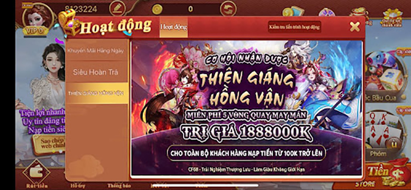 Khuyến mãi hàng ngày CF68: Tặng 50% giá trị nạp lần đầu từ 24/7 - 05-08 Chương trình khuyến mãi Thiên Giáng Hồng Vận