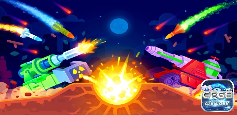 Điều khiển xe tăng, tính toán góc và lực để tiêu diệt đối thủ trong game Tank Stars