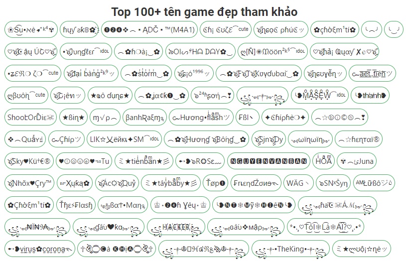 Các tên hay trong game độc đáo và ấn tượng cho game thủ