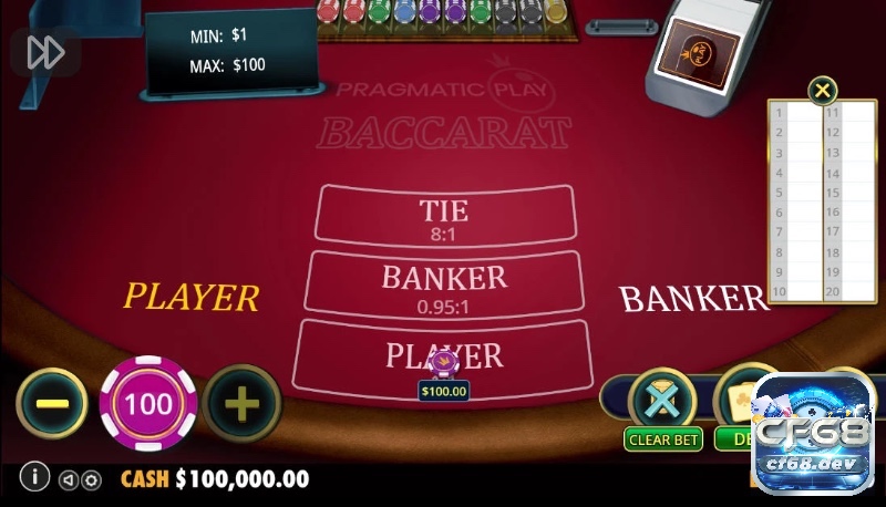 Trước khi bắt đầu, người chơi cần đổi tiền thành chip để tham gia bàn Baccarat.